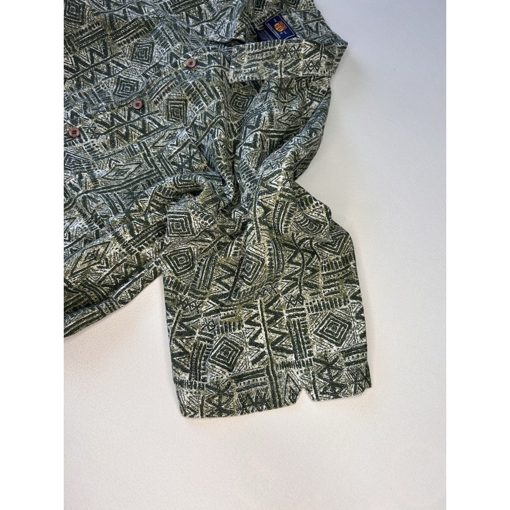 Route 66 Men's M Green Tribal Geometric Cotton Short Sleeve Button Up Shirt - Picture 6 of 10